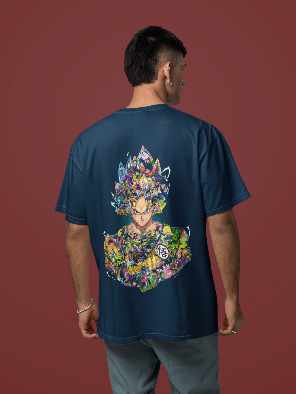 NAVY BLUE - ANIME COLLECTION WITH GOKU FACE - Over sized Half sleeve T-shirt