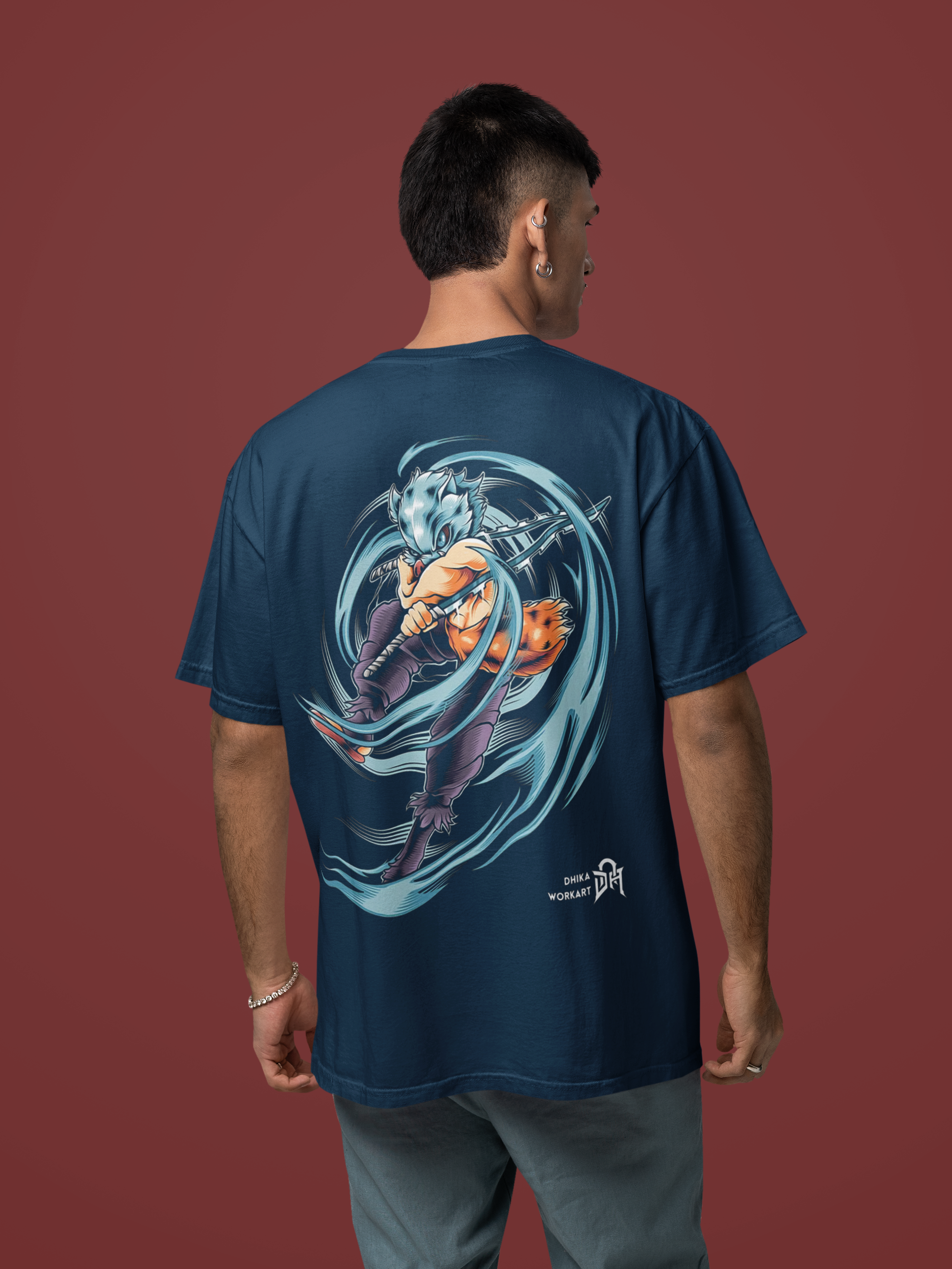 NAVY BLUE - INOSUKE - Over sized Half sleeve T-shirt