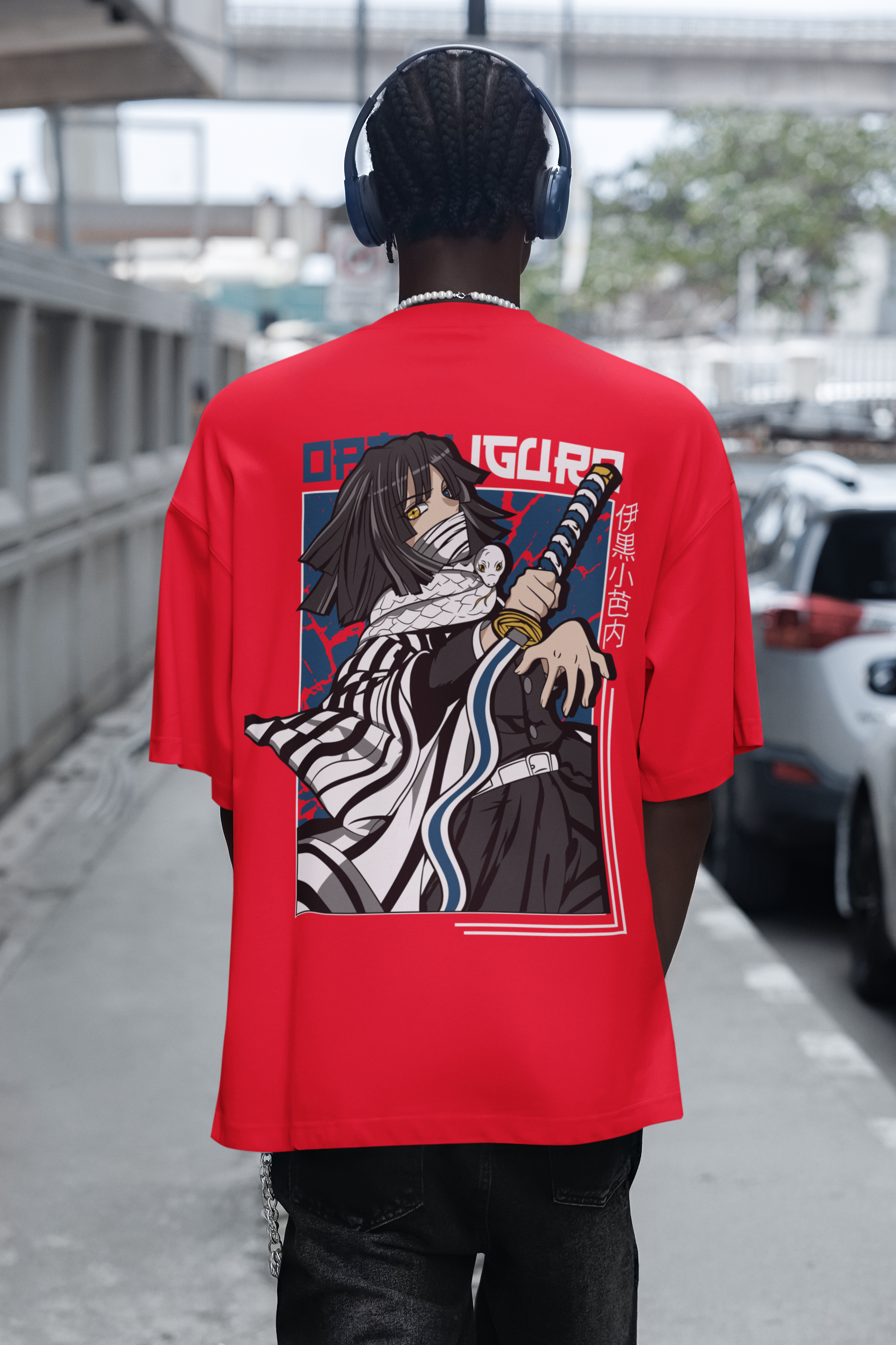 RED -  DEMON SLAYER - IGURO - Over sized Half sleeve T-shirt