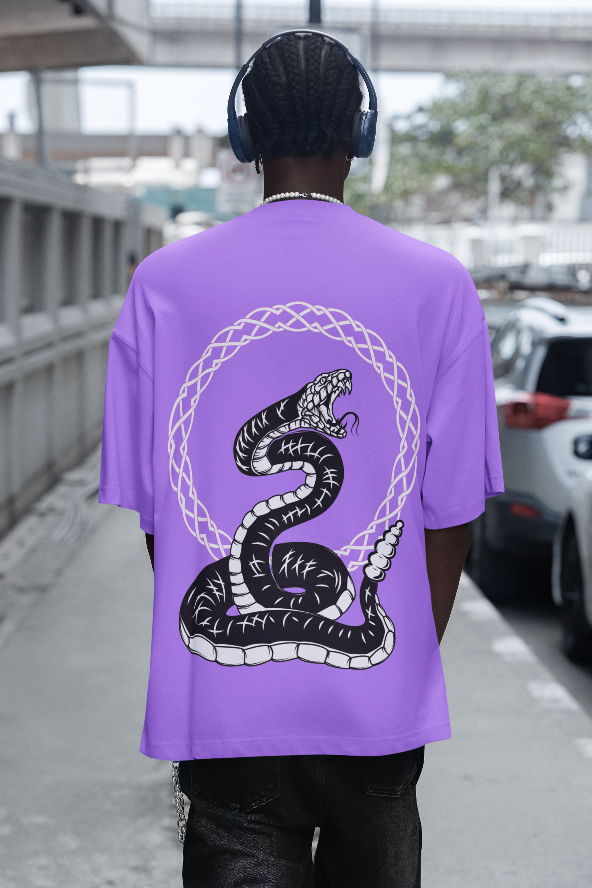 Purple -  SNAKE - Over sized Half sleeve T-shirt