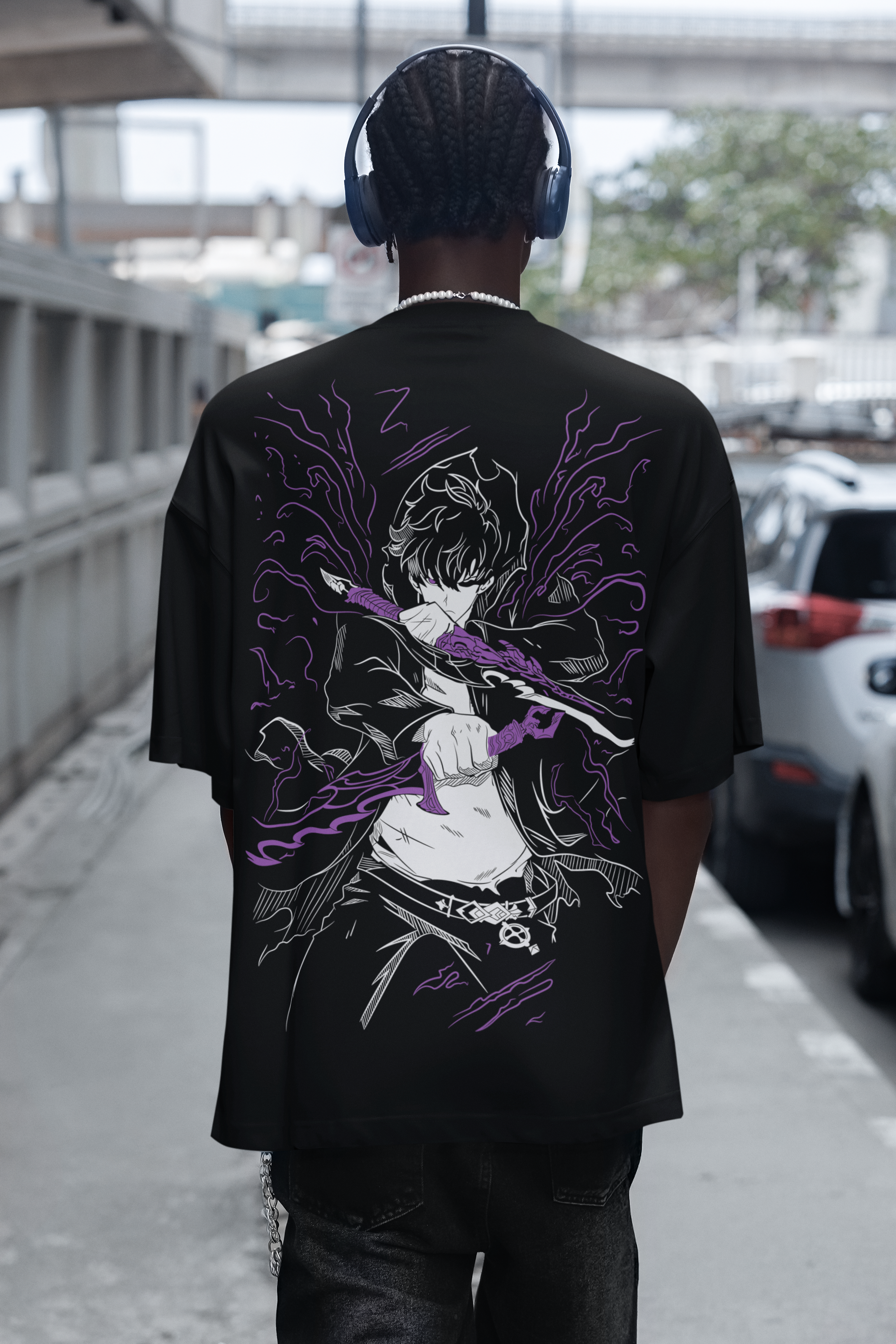 BLACK - SOLO LEVELING BACK - Over sized Half sleeve T-shirt