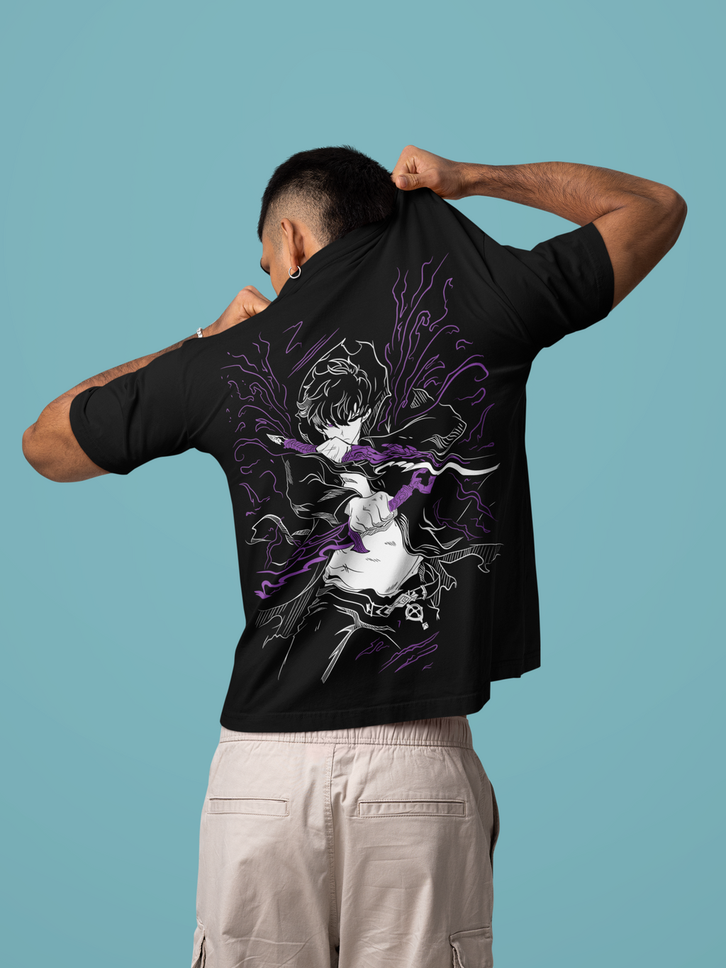 BLACK - SOLO LEVELING BACK - Over sized Half sleeve T-shirt