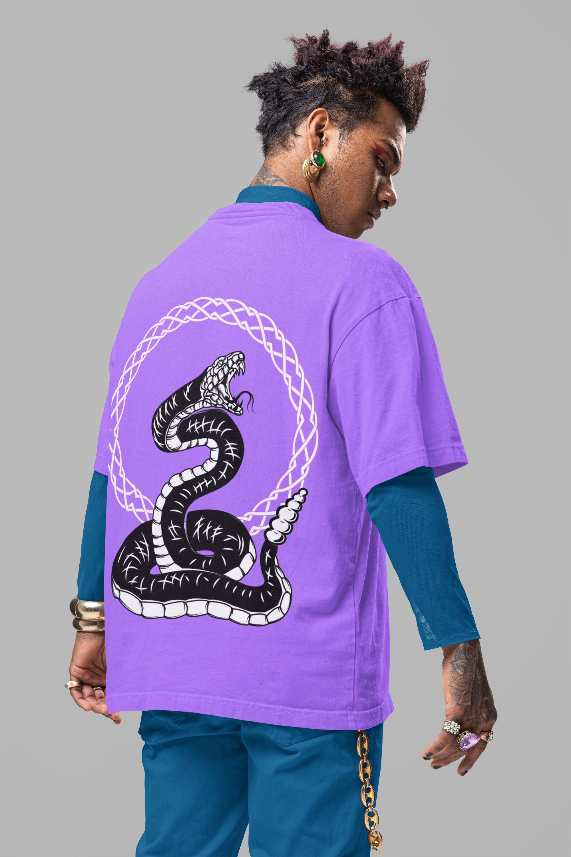 Purple -  SNAKE - Over sized Half sleeve T-shirt