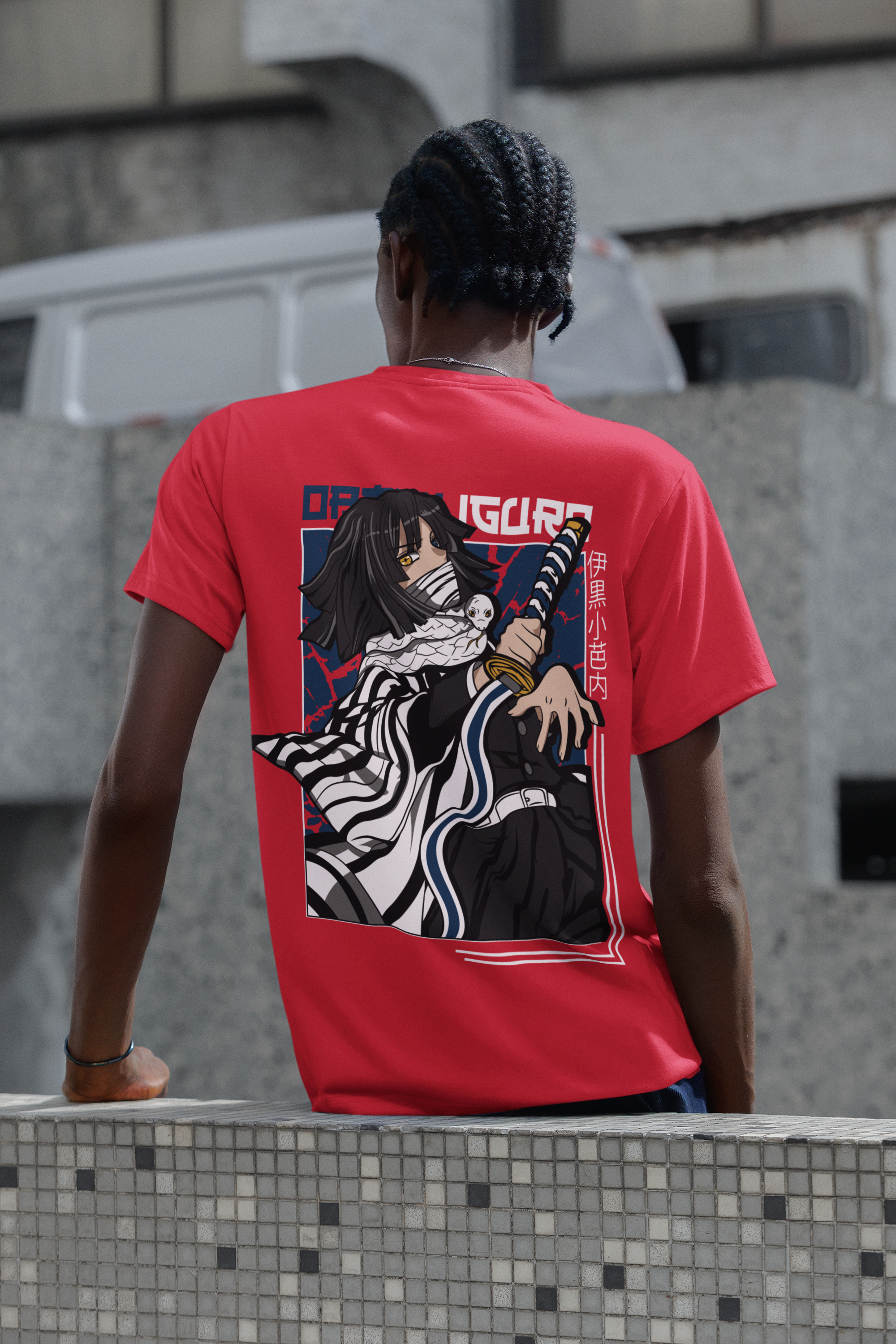 RED -  DEMON SLAYER - IGURO - Over sized Half sleeve T-shirt