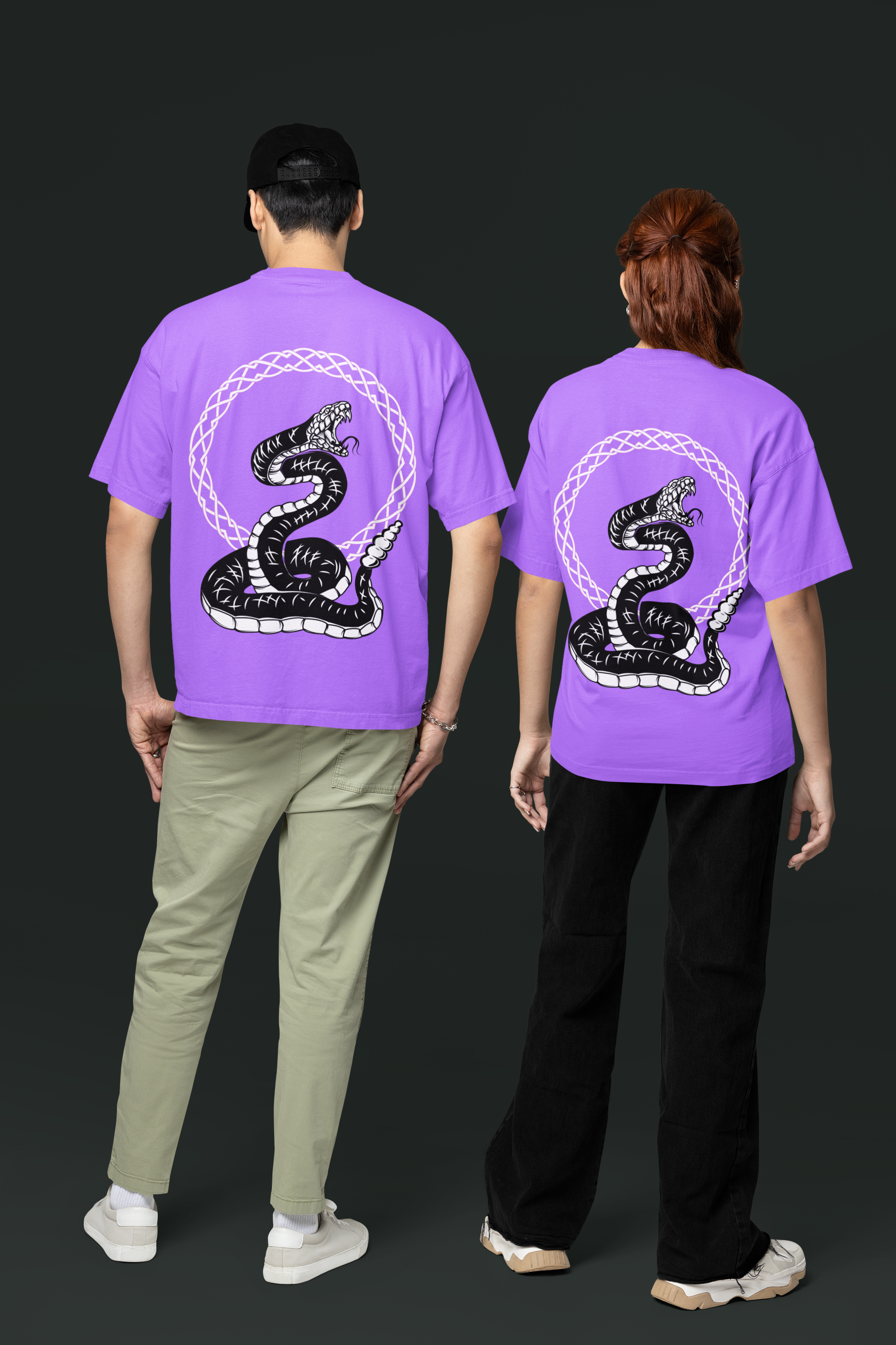 Purple -  SNAKE - Over sized Half sleeve T-shirt