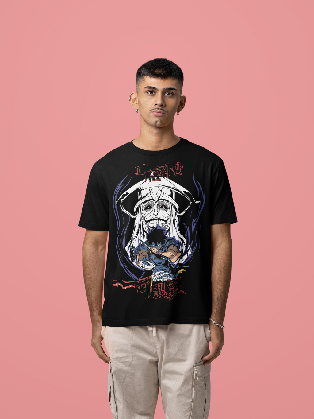 BLACK - SOLO LEVELING FRONT - Over sized Half sleeve T-shirt