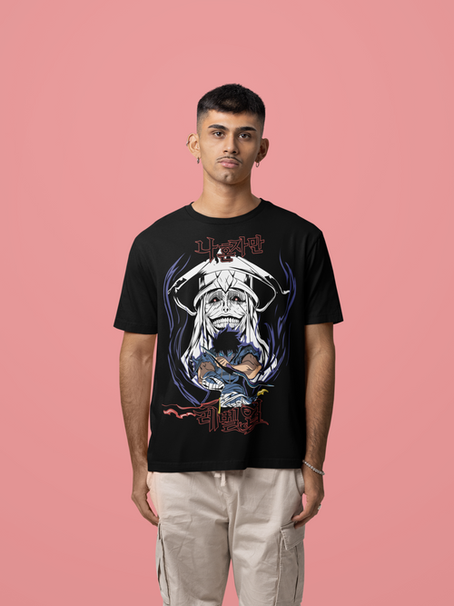 BLACK - SOLO LEVELING FRONT - Over sized Half sleeve T-shirt