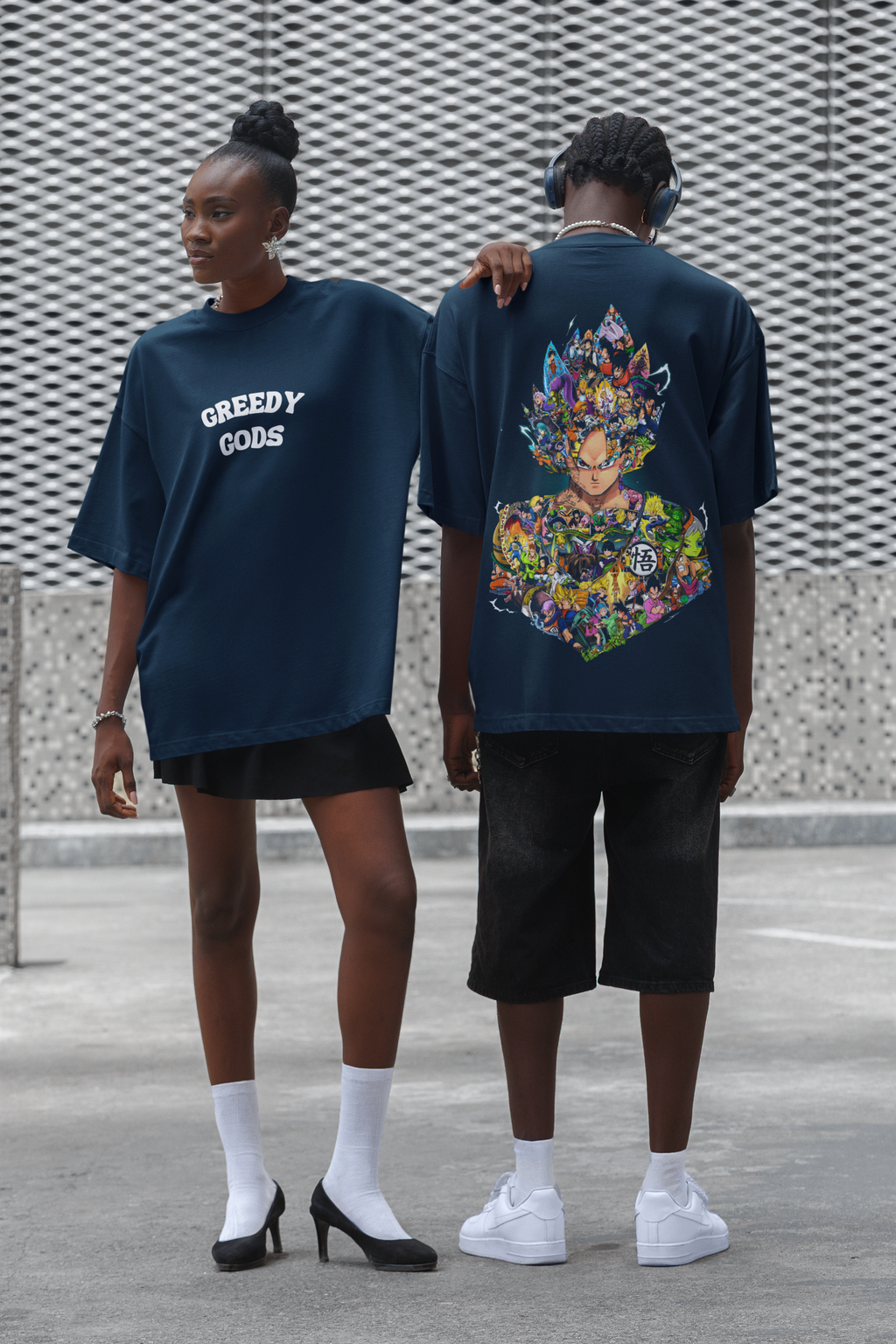 NAVY BLUE - ANIME COLLECTION WITH GOKU FACE - Over sized Half sleeve T-shirt