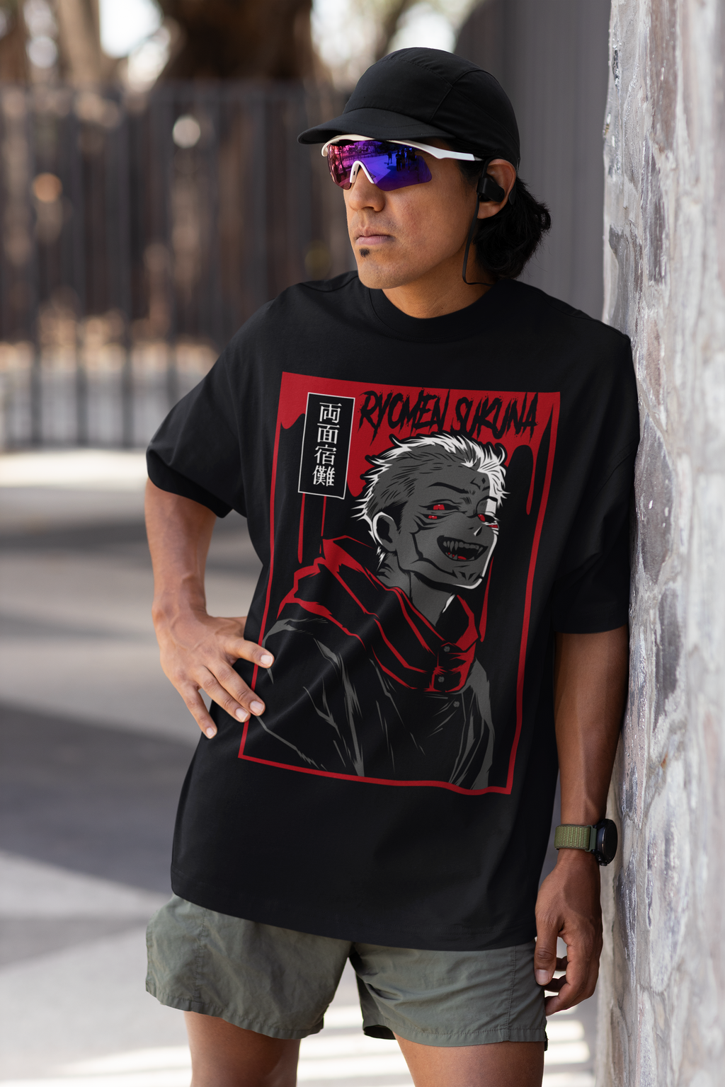 BLACK - SUKUNA FRONT - Over sized Half sleeve T-shirt