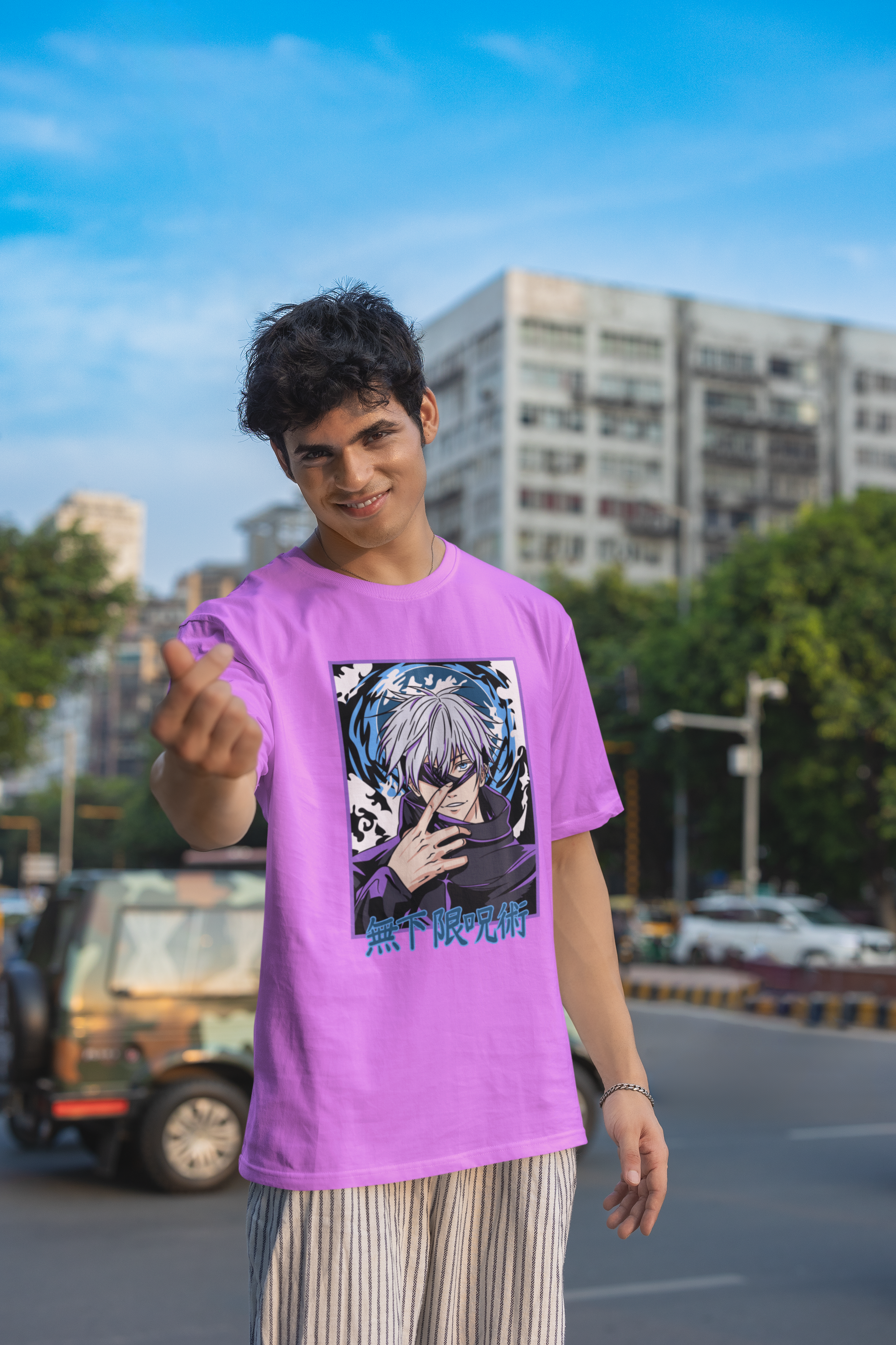 Purple -  Satoru Gojo - Over sized Half sleeve T-shirt