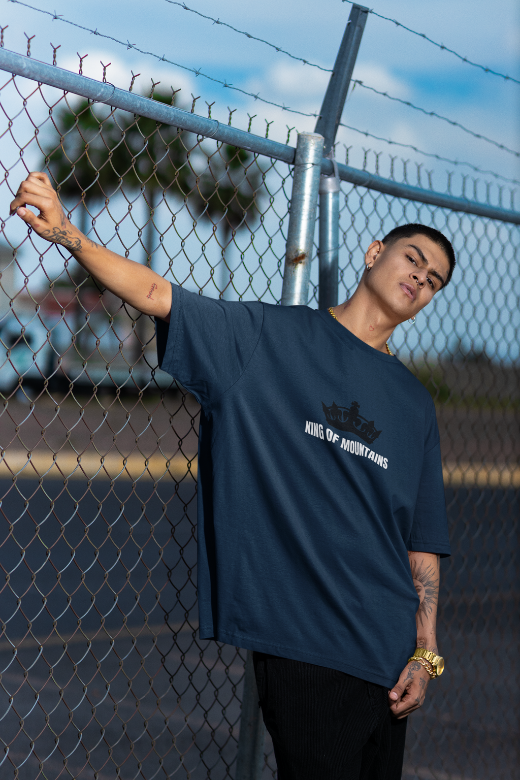 NAVY BLUE - INOSUKE - Over sized Half sleeve T-shirt
